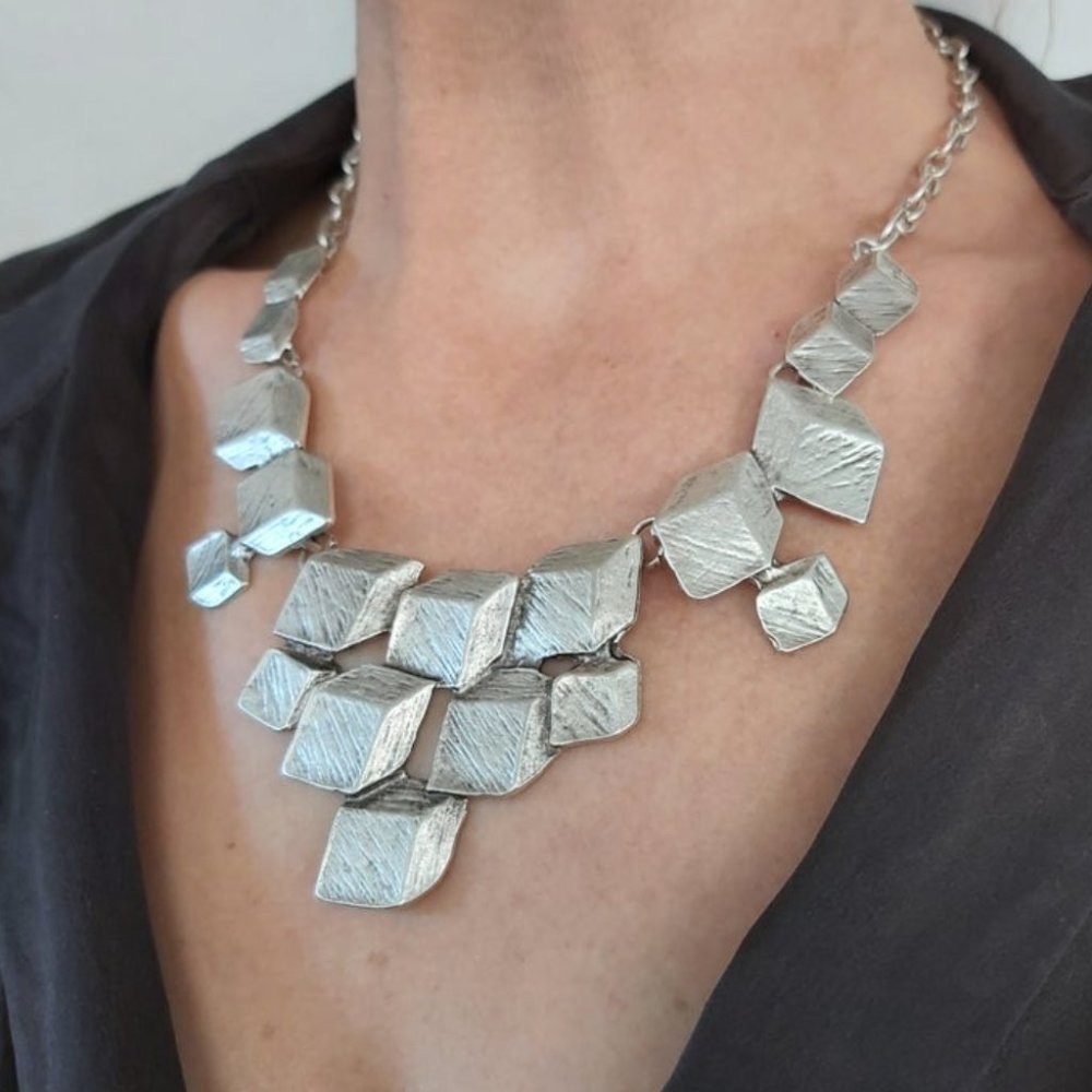 Silver 3D cube statement piece